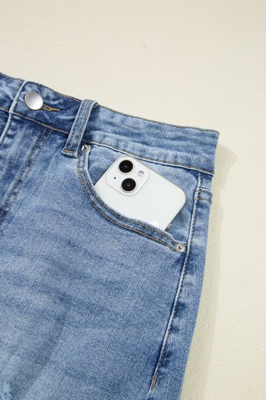 Denim Distressed Midi Skirt - Robbi & Angel