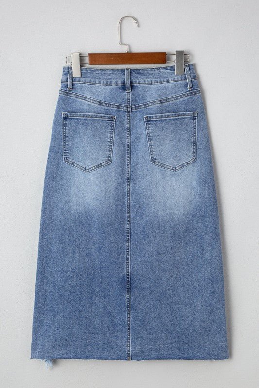Denim Distressed Midi Skirt - Robbi & Angel