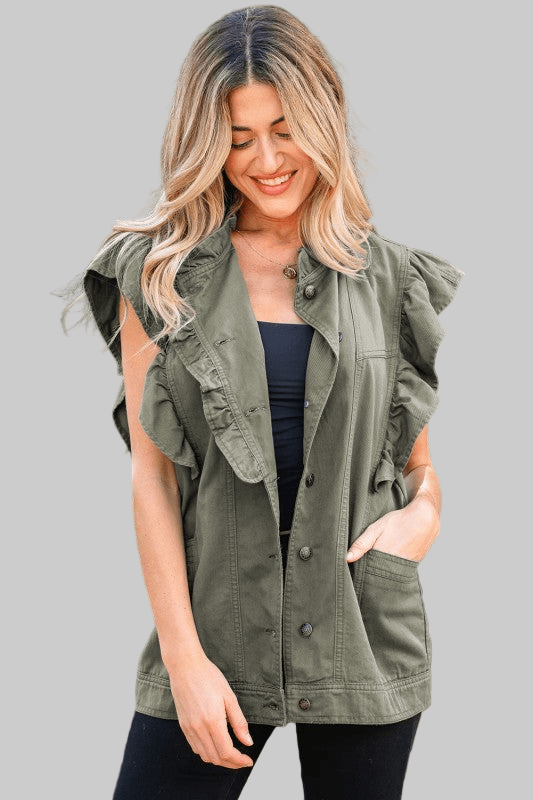 Denim Patchwork Ruffle Sleeve Jacket Vest - Robbi & Angel