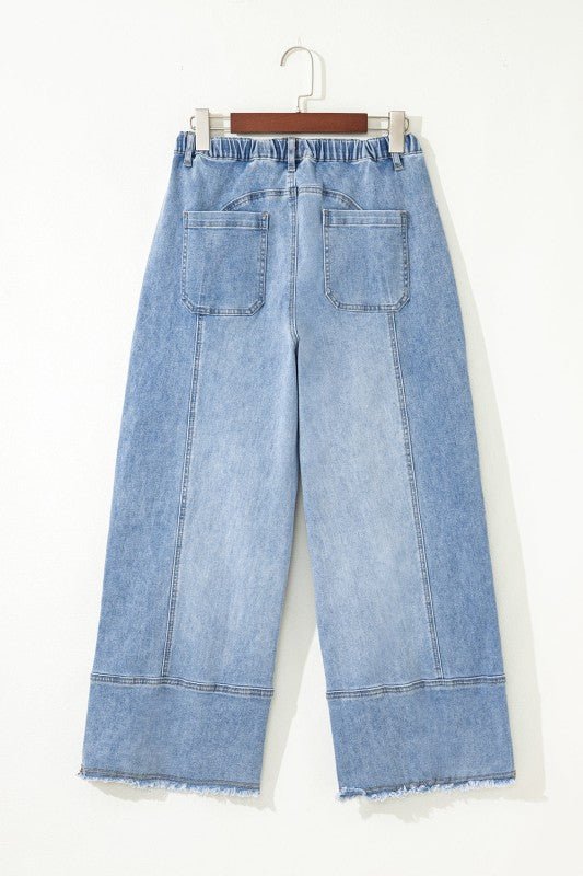Denim Raw Hem Drawstring Wide Leg Pants - Robbi & Angel