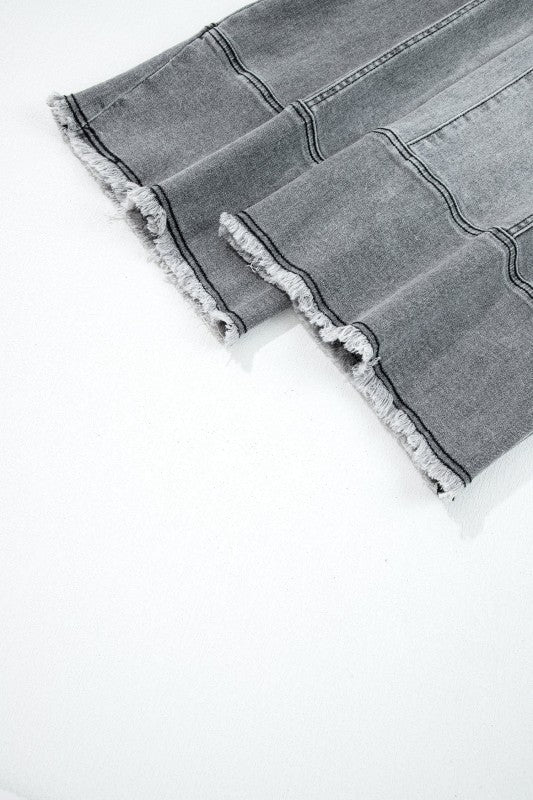 Denim Raw Hem Drawstring Wide Leg Pants - Robbi & Angel