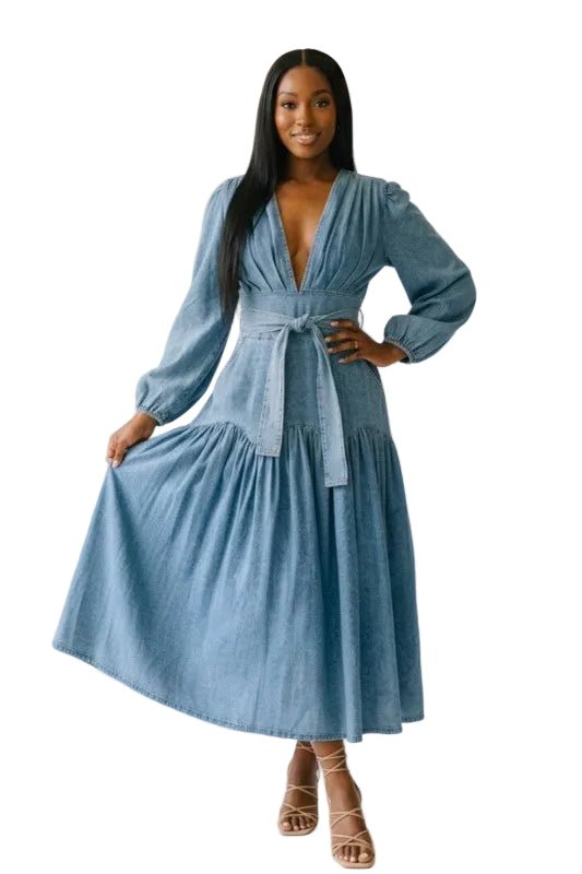 Denim Wrap - Style Midi Dress - Robbi & Angel