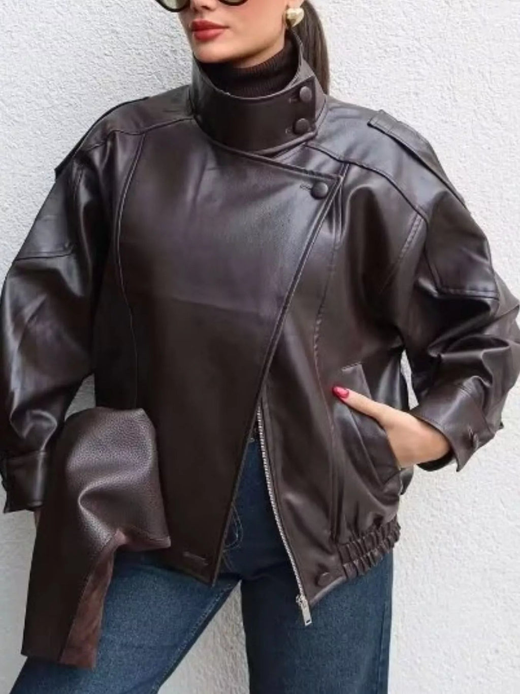 Denise Zip-Up Faux Leather Moto Jacket - Robbi & Angel