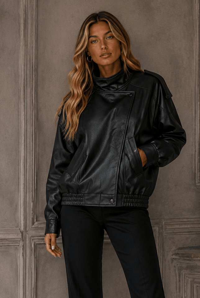 Denise Zip-Up Faux Leather Moto Jacket - Robbi & Angel