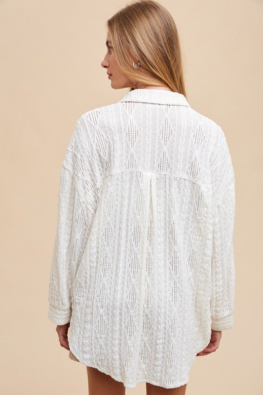 Annie Wear Openwork Button Down Drop Shoulder Shirt - Robbi & Angel