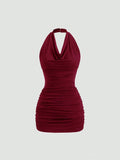 Dina Drape V-Neck Back-Tie Open Back Sleeveless Slim Fit Mini - Robbi & Angel