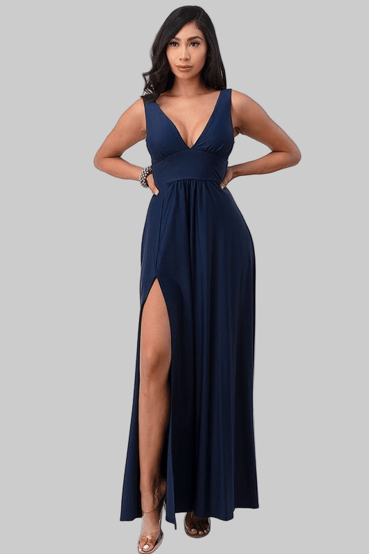 Dull tricot deep V neck A line dress - Robbi & Angel