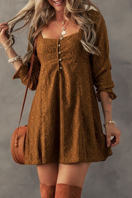 Elle Lace Crochet Buttoned Mini Dress - Robbi & Angel