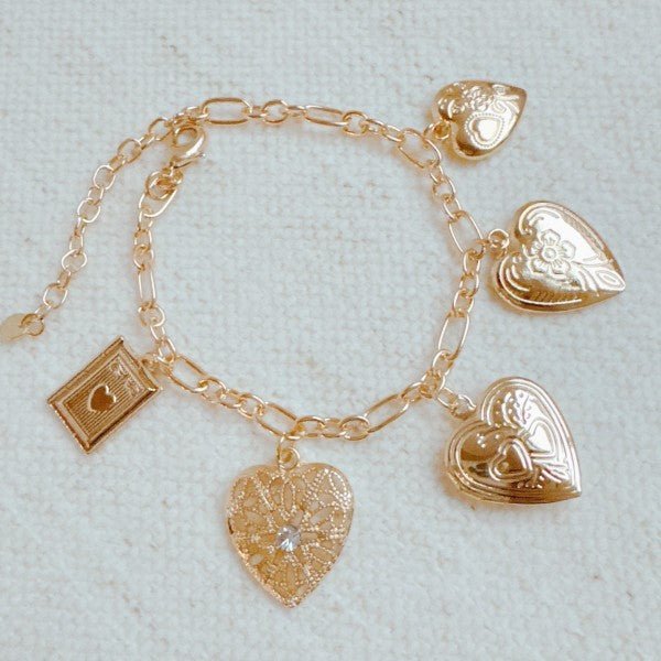 Heart Lockets Multi Charm Bracelet - Robbi & Angel