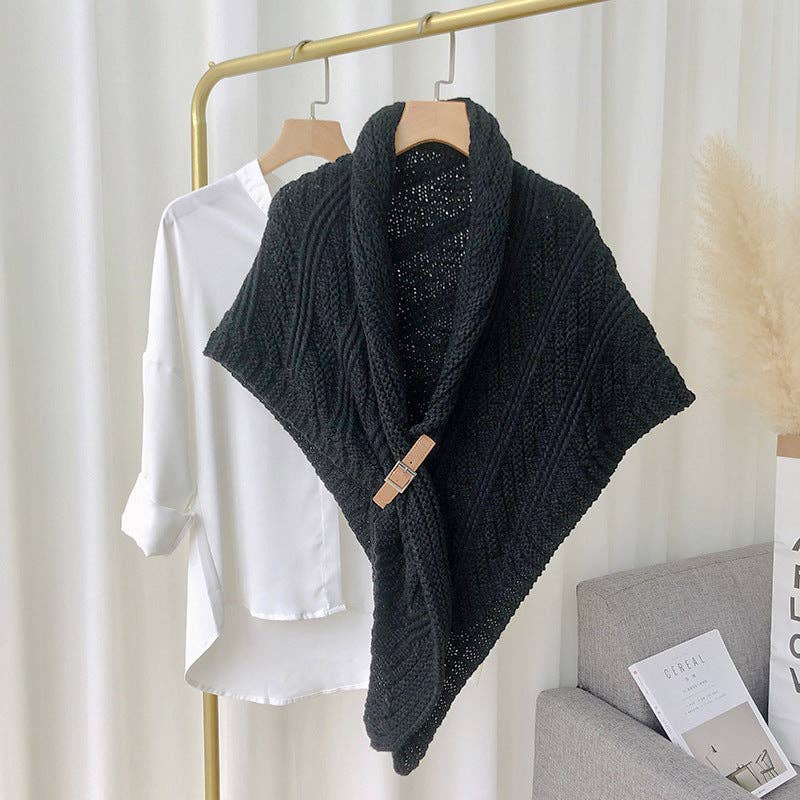 Split Triangle Solid Color Poncho Knit Scarf - Robbi & Angel