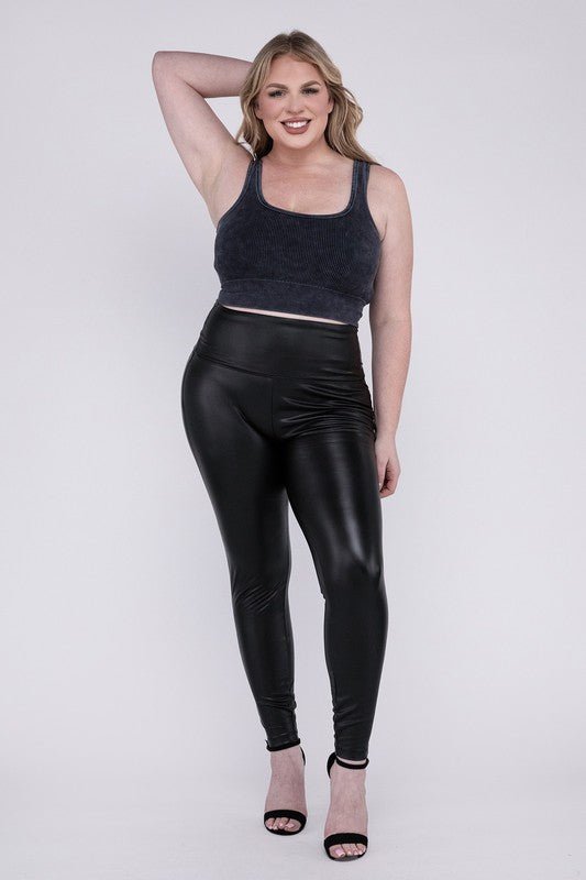 Plus High Rise Faux Leather Leggings - Robbi & Angel