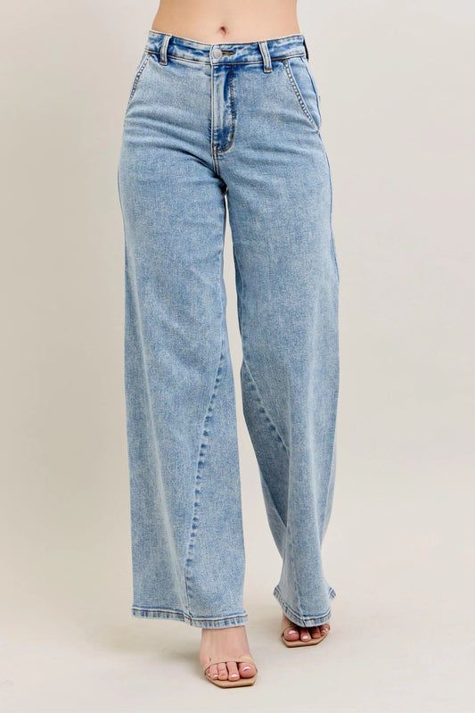 Judy Blue Full Size High Waist Wide Leg Jeans with Skewed Inseam Plus Size - Robbi & Angel