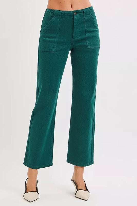 RISEN High Rise Ankle Flare Patch Pocket Jeans - Robbi & Angel