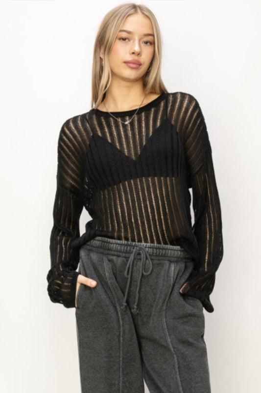 HYFVE Openwork Ribbed Long Sleeve Knit Top - Robbi & Angel