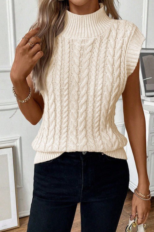 Sylvia Cable Knit High Neck Sweater Vest - Robbi & Angel