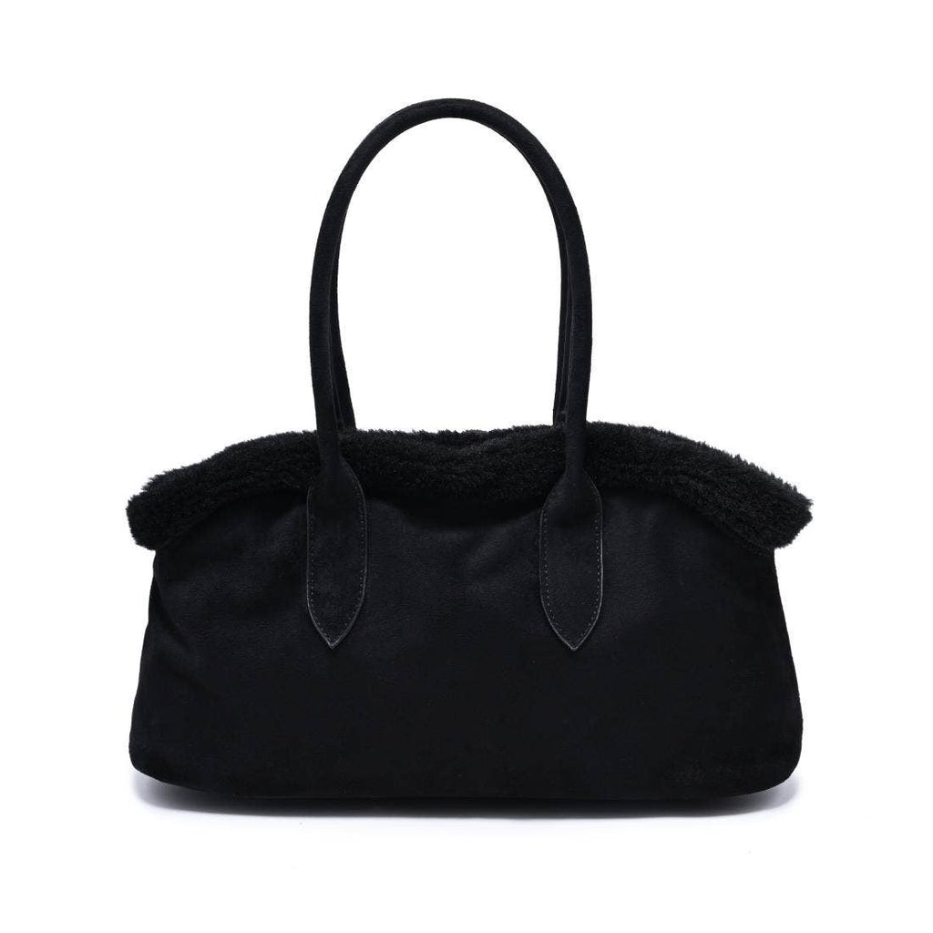 Tommi Faux Suede Plush Trim Satchel