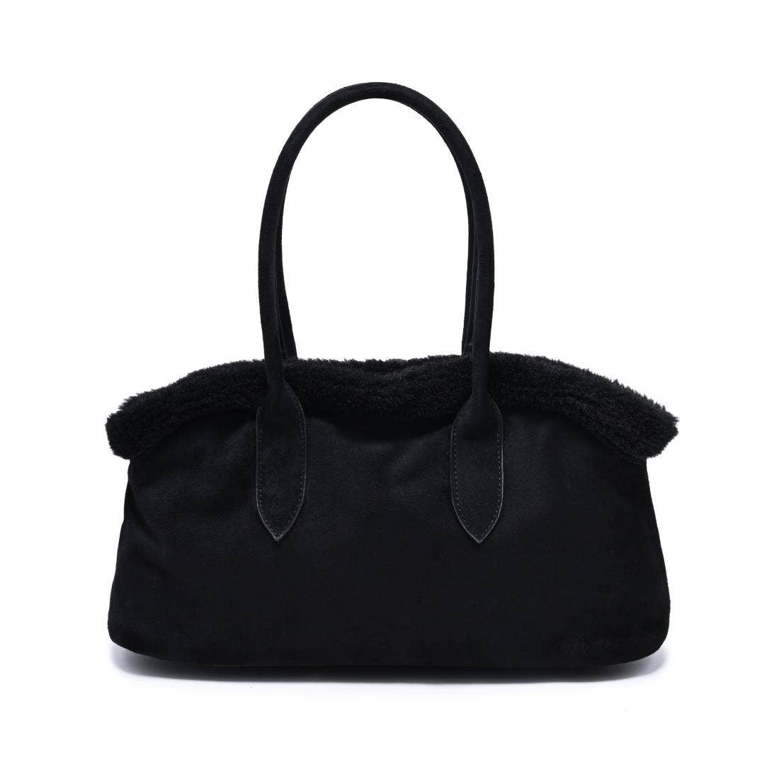 Tommi Faux Suede Plush Trim Satchel