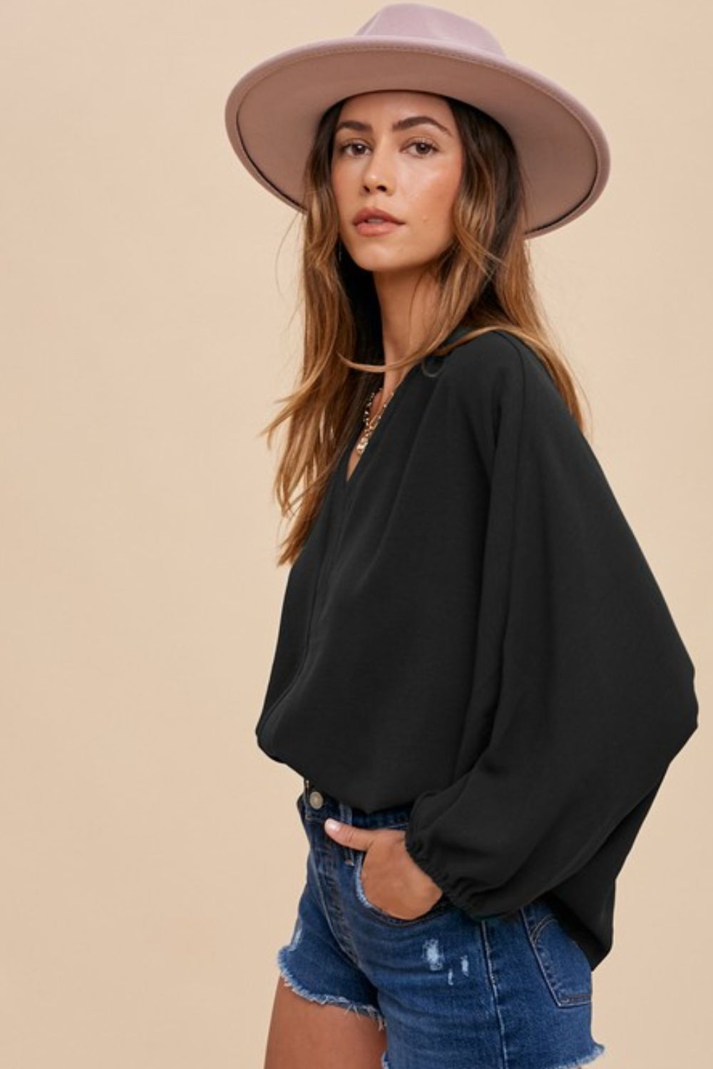 Annie Wear Notched Batwing Sleeve Blouse - Robbi & Angel