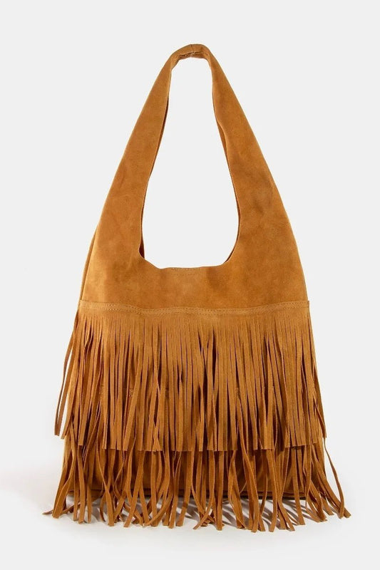 Fame Layered Fringe Detail Suede Hobo Bag - Robbi & Angel