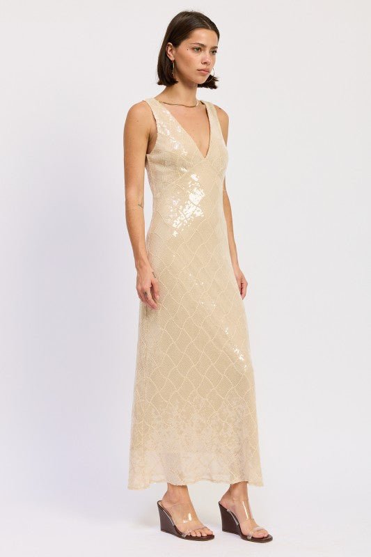 EMBELLISHED MIDI SEQUIN DRESS WITH OPEN SCOOP BACK - Robbi & Angel