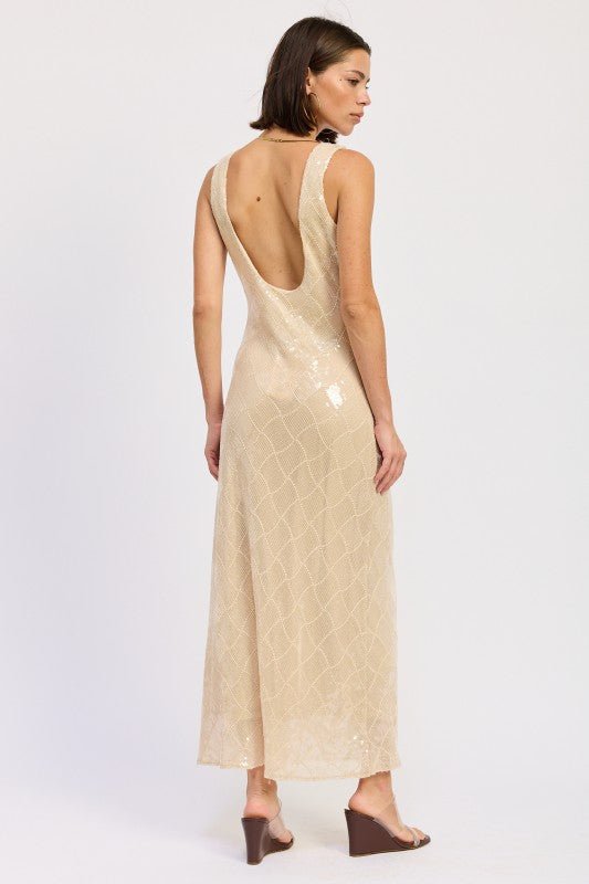 EMBELLISHED MIDI SEQUIN DRESS WITH OPEN SCOOP BACK - Robbi & Angel