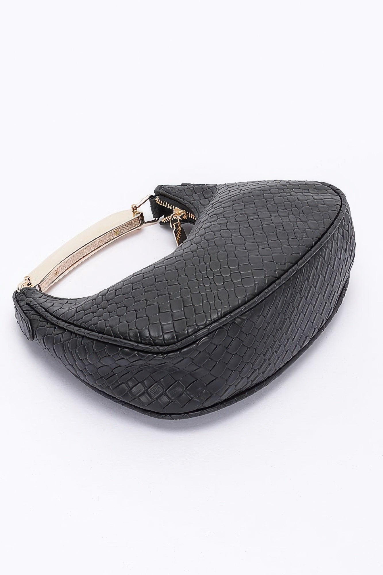 Embossed Faux Leather Metal Handle Bag - Robbi & Angel