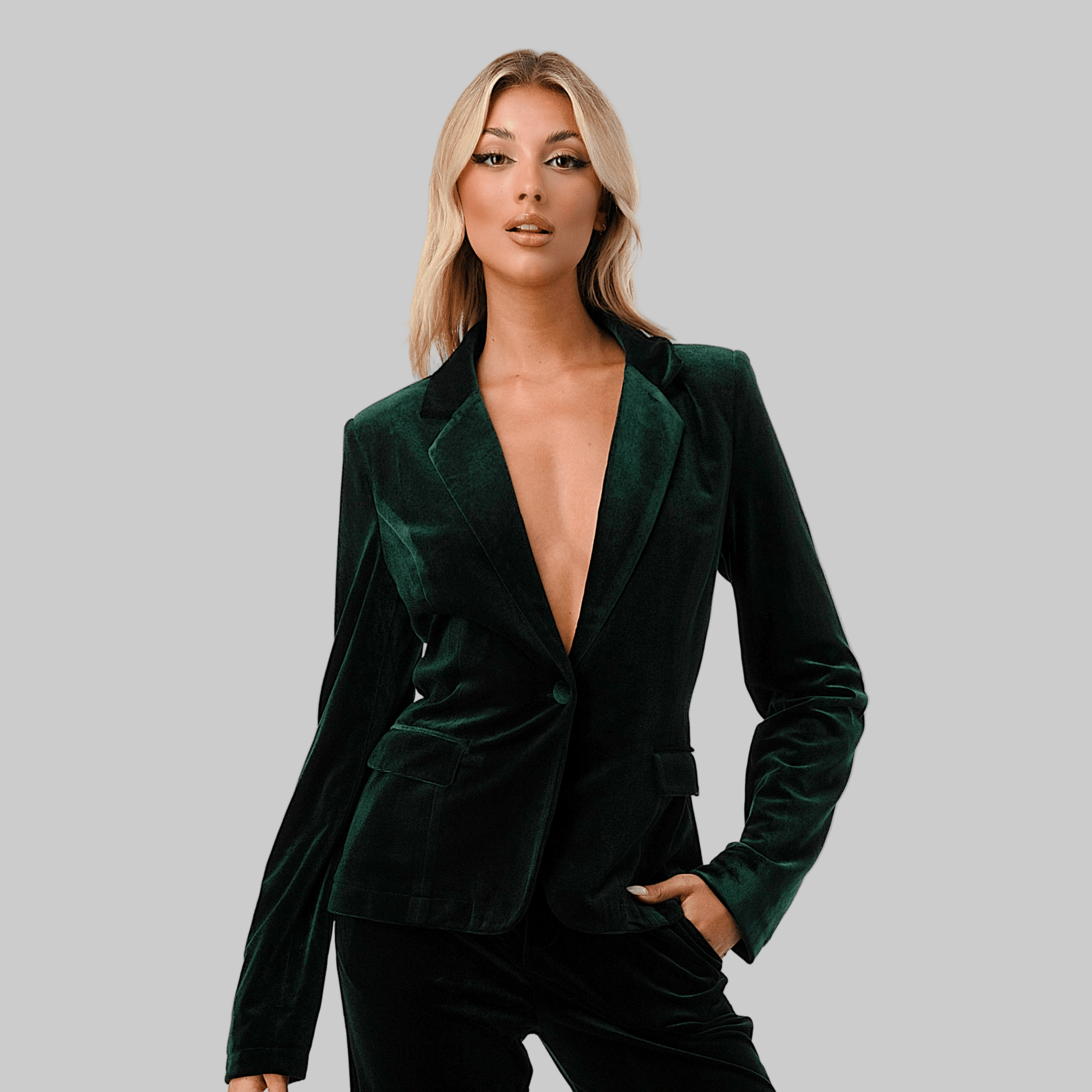 Emerald Green Single Button Down Velvet Blazer - Robbi & Angel