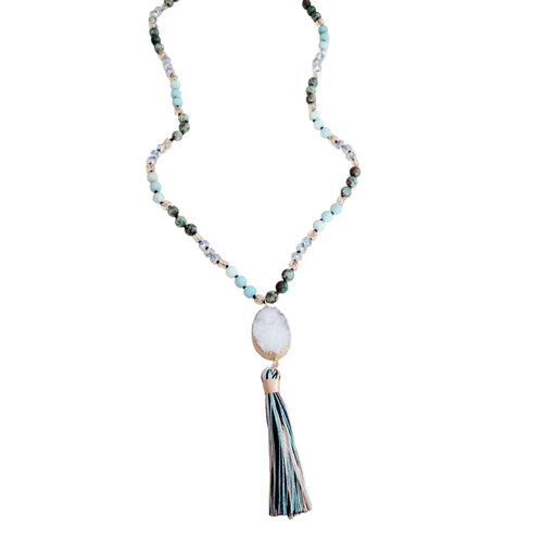 Erin Long Amazonite Necklace with Genuine White Druzy Pendant - Robbi & Angel