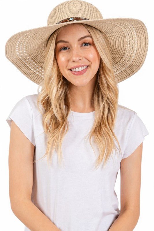 Evil Eye Hatband Floppy Straw Sun Hat - Robbi & Angel