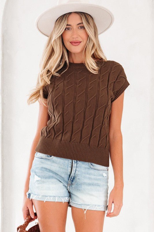 Cable Knit Textured Crew Neck Sweater Top - Robbi & Angel