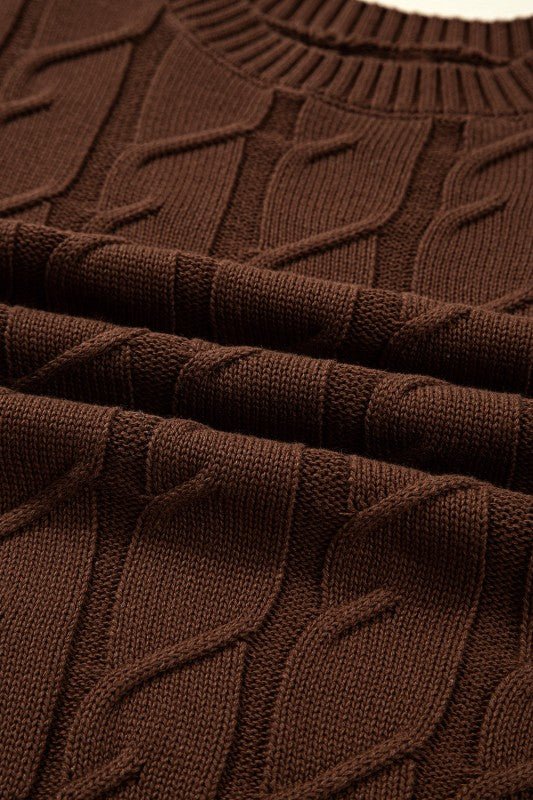 Cable Knit Textured Crew Neck Sweater Top - Robbi & Angel