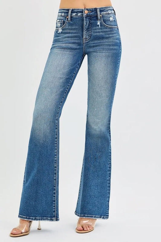 RISEN Full Size Tummy Control High Rise Flare Jeans/ Plus Size - Robbi & Angel