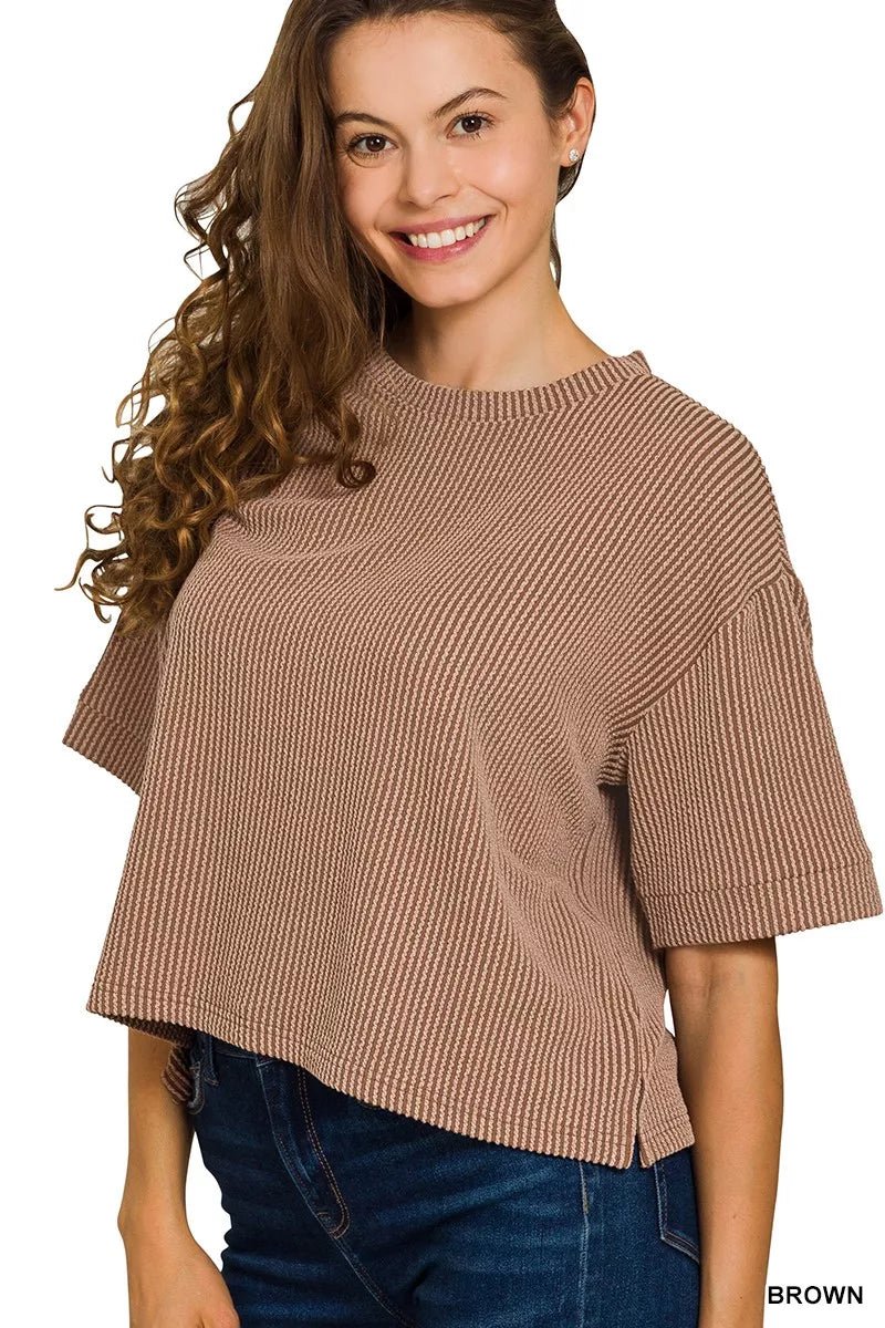Zenana Raised Rib Short Sleeve Tee & Pants Set - Robbi & Angel
