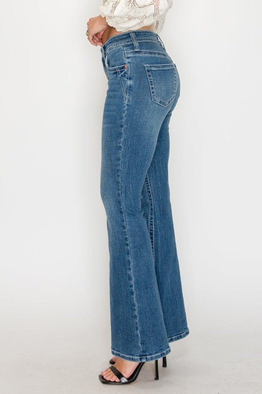TUMMY CONTROL HIGH RISE SLIM FLARE JEANS - Robbi & Angel