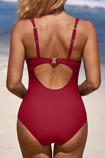 Scalloped V Neck Cut Out Monokini Swimwear - Robbi & Angel