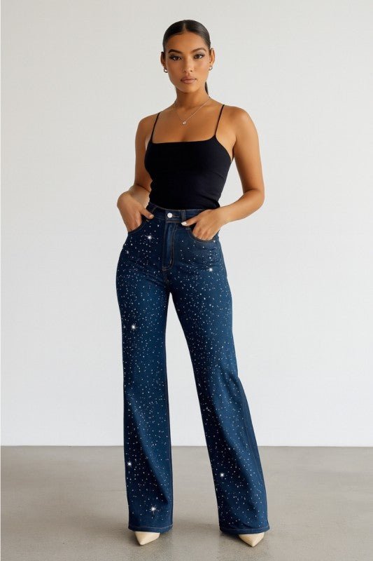 Wide Leg Rhinestone Jeans - Robbi & Angel