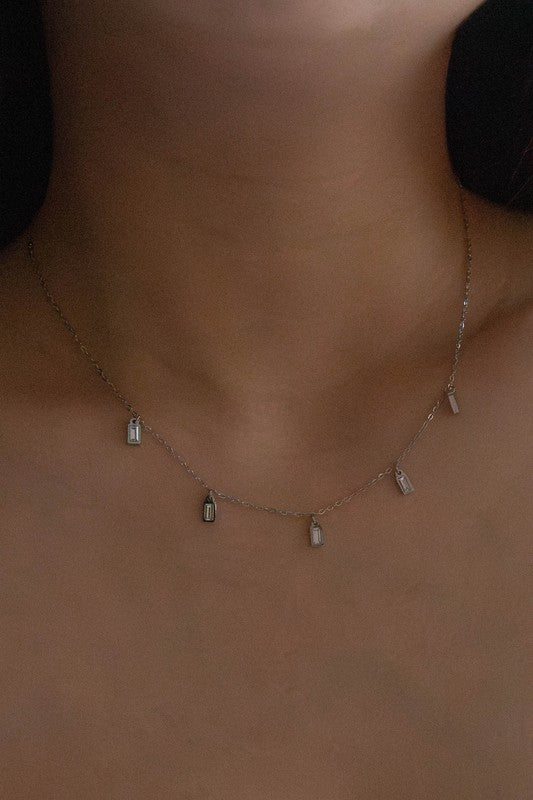Minimal Rectangle Rhinestone Necklace | Silver - Robbi & Angel