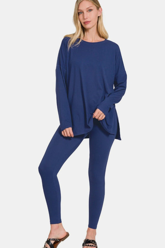 Brushed Microfiber Top and Leggings Lounge Set - Robbi & Angel