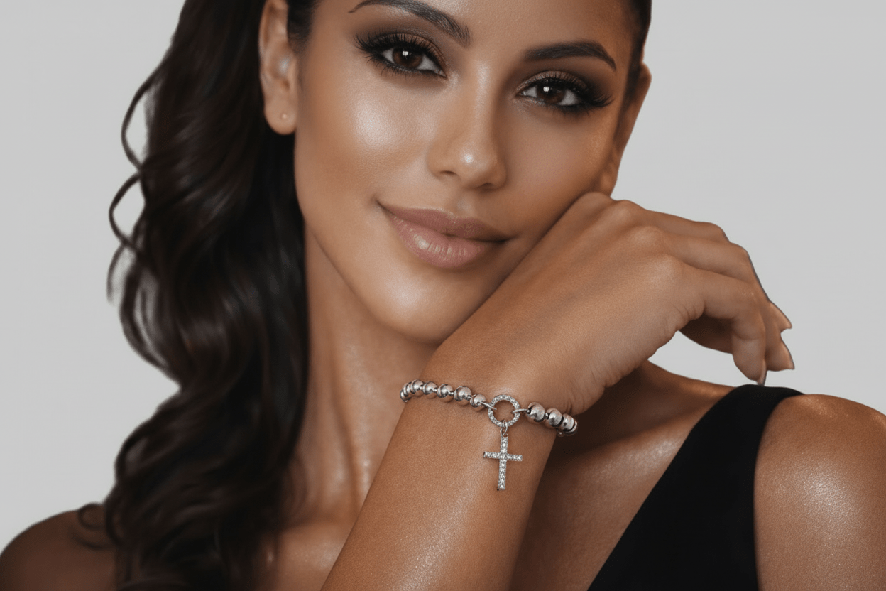 Faith Pave Cross Charm Beaded Bracelet - Robbi & Angel