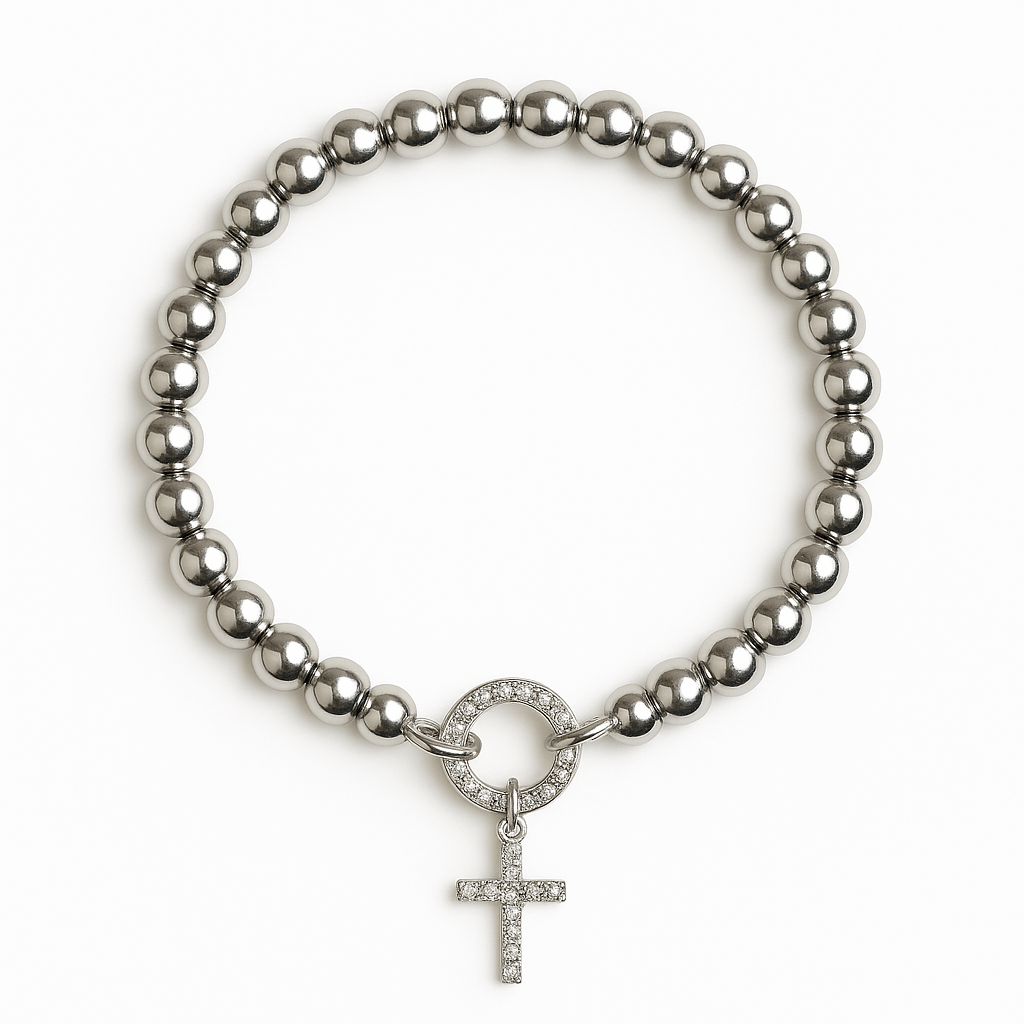 Faith Pave Cross Charm Beaded Bracelet - Robbi & Angel