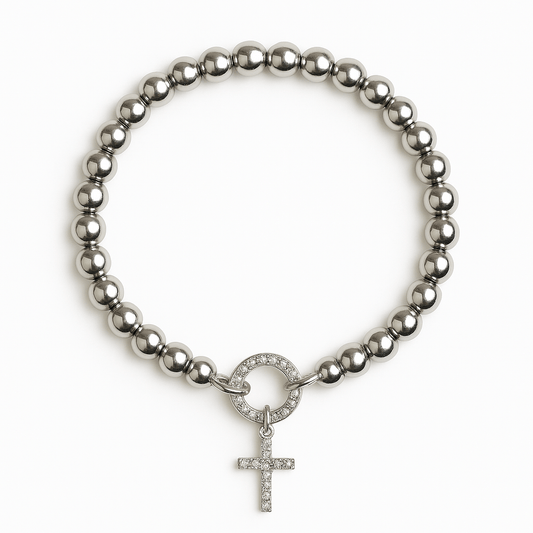 Faith Pave Cross Charm Beaded Bracelet - Robbi & Angel