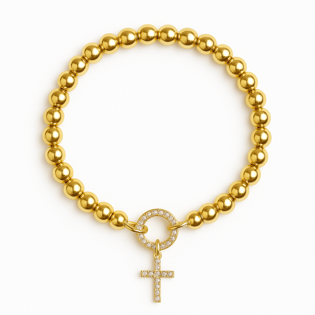 Faith Pave Cross Charm Beaded Bracelet - Robbi & Angel