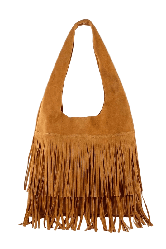Fame Layered Fringe Detail Suede Hobo Bag - Robbi & Angel