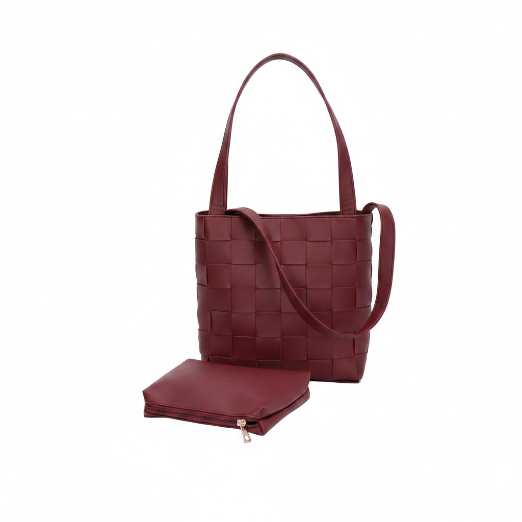 Faux Leather Braided Shoulder Bag W Pouch - Robbi & Angel