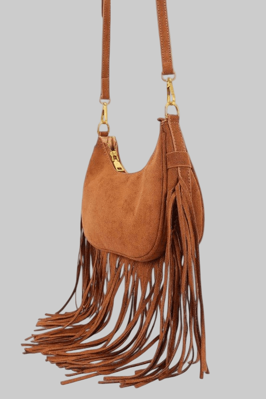 Faux Suede Fringe Boho Crossbody Bag - Robbi & Angel