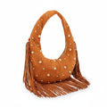 Faux Suede Metal Studded Fringe Hobo Bag - Robbi & Angel