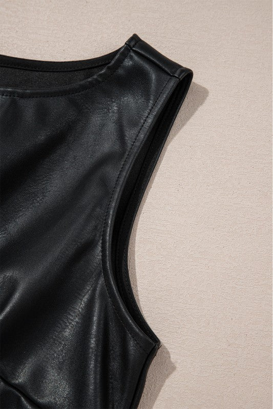 Vegan Leather Sleeveless Mini Dress - Robbi & Angel