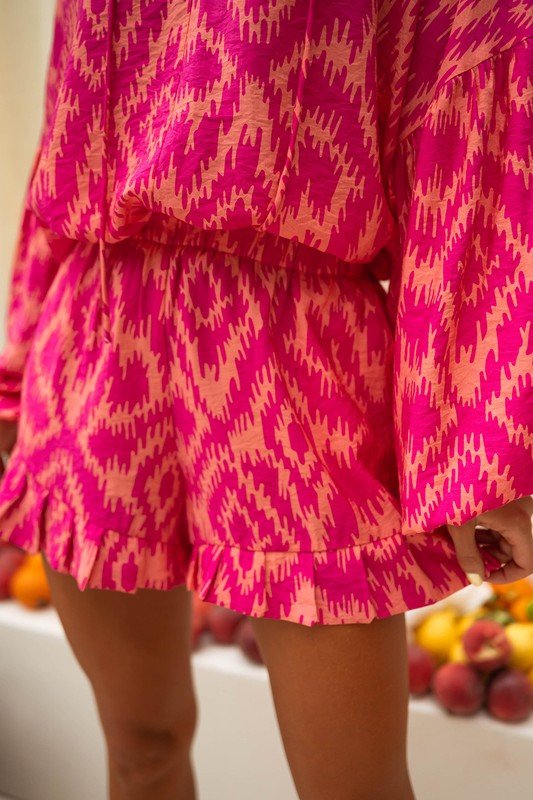 Aztec Geometric Print Top and Ruffled Shorts Set - Robbi & Angel