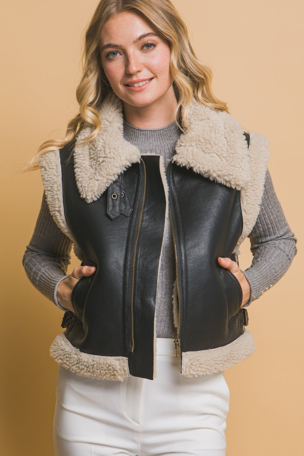 Love Tree Sherpa Zip Up Vest with Pockets - Robbi & Angel