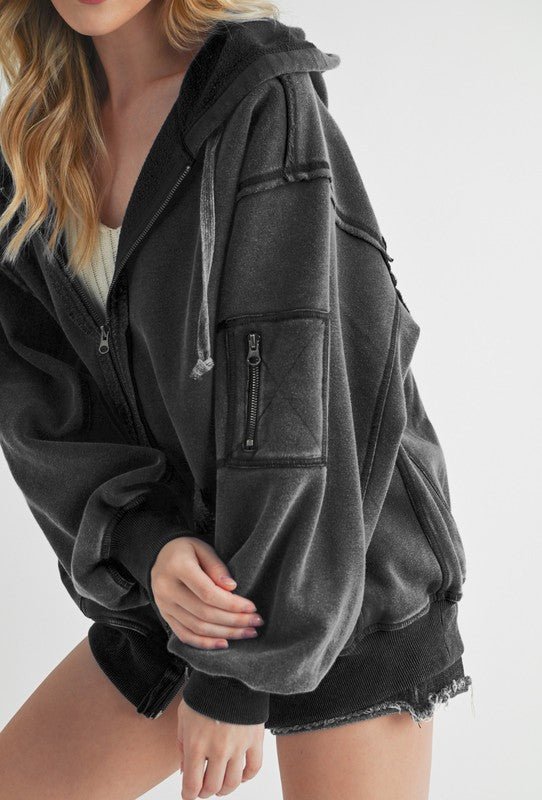 Aemi+Co Exposed Seam Zip Up Drawstring Hooded Jacket - Robbi & Angel